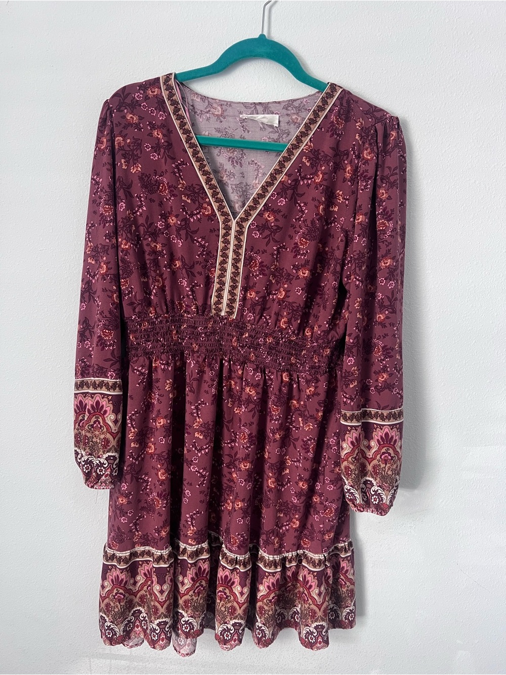 Lucky Brand Floral Boho Mini Dress Burgundy / Plum - Size XL